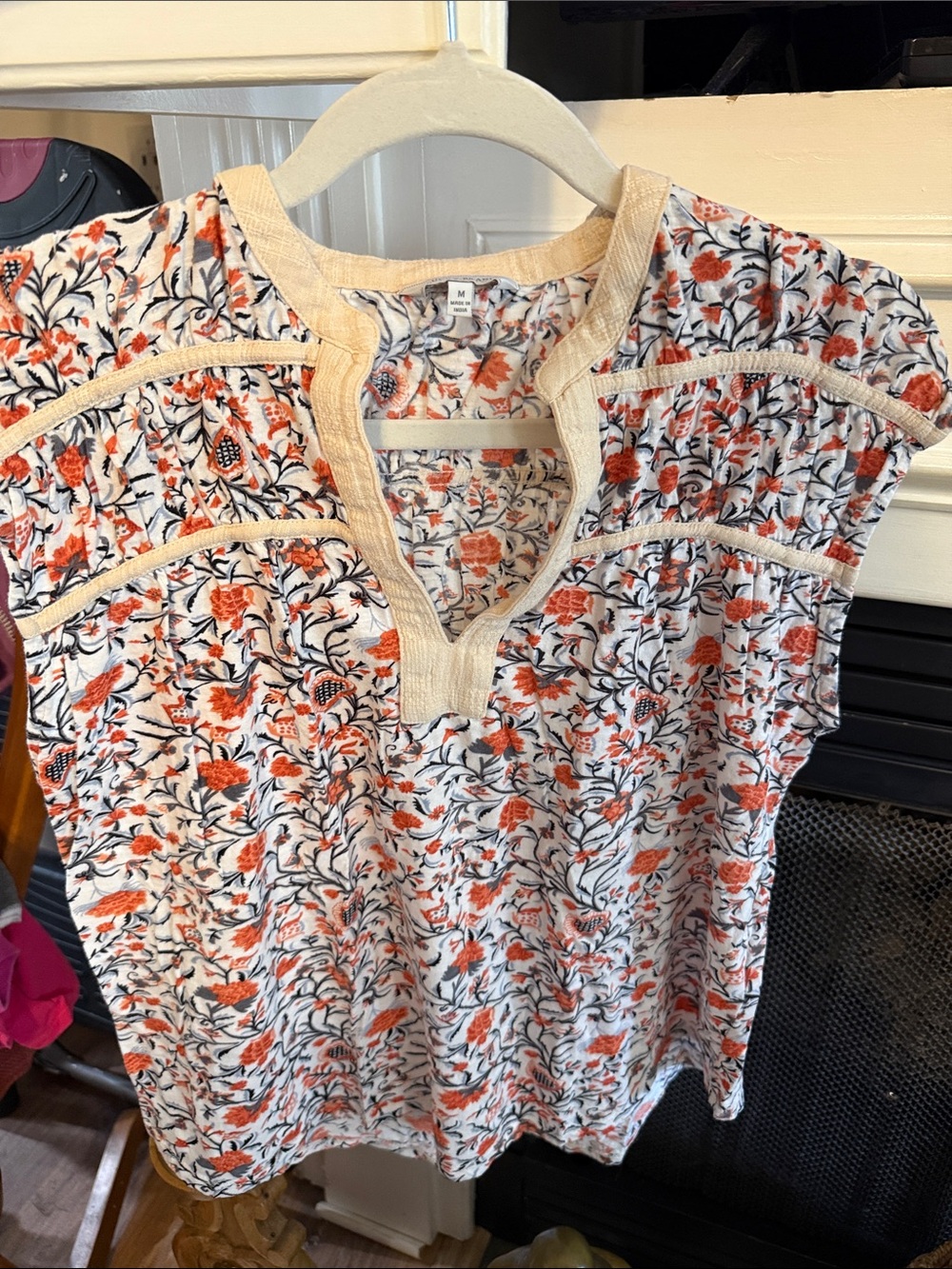 Lucky Brand White Tunic Top with Orange Floral Print